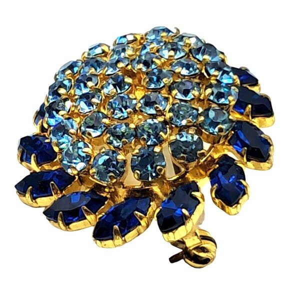 Austria Rhinestone Brooch Earrings Set Two Tone Blue Signed Vintage Costume Jewe - Picture 4 of 14